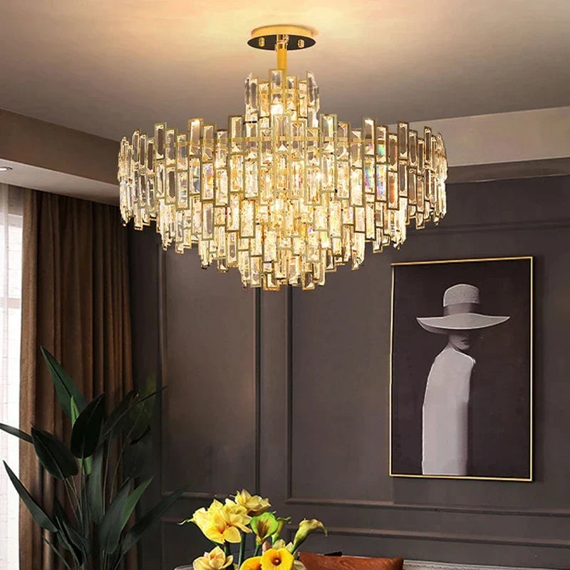 DecorBites™ Crystal Ceiling Chandelier: Modern Stainless Steel Lustre Lighting for Home Decor