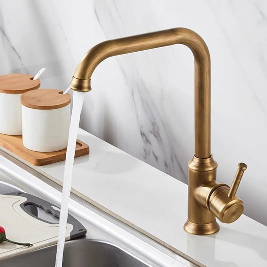 DecorBites™ Antique Brass Kitchen Faucet 360° Swivel Sink Tap Mixer Hot Cold Rotating Faucet