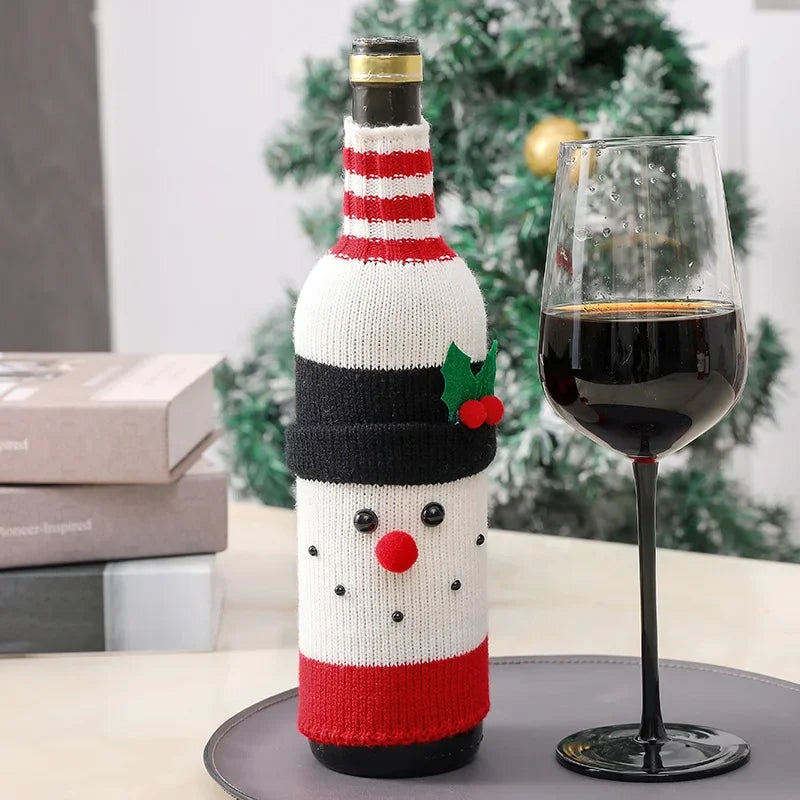 Christmas Santa Knitted Wine Bottle Case Elk Snowman Red Wine Champagne Bottle Cloth 2024 Merry Christmas Decor Happy New Year