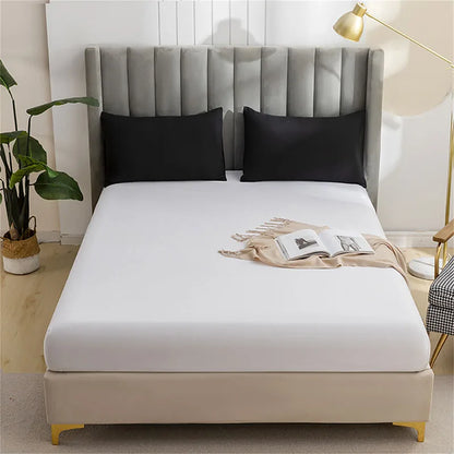 DecorBites™ Brushed Fitted Mattress Cover with Deep Pockets – European Skin-Friendly, Durable Solid Bedding