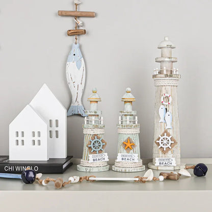 DecorBites™ Coastal Wooden Lighthouse & Ship Model for Mediterranean Home Decor