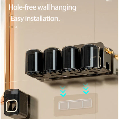 DecorBites™ Inverted Toothbrush Holder with Automatic Toothpaste Squeezer & Makeup Storage Rack