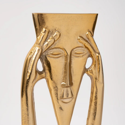 DecorBites™ Golden Masked Figure Sculpture: Abstract Geometric Portrait Home Decor Figurine