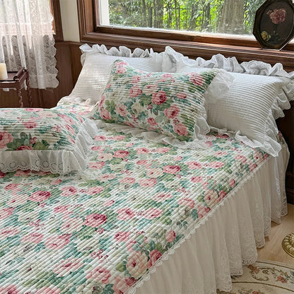 Decobites Lace Ruffles Bed Skirt Set with Pillowcases for 1.2-2M Beds