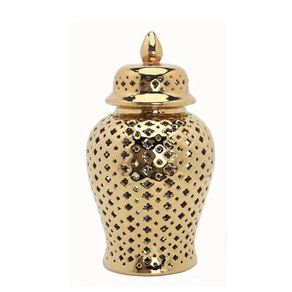 DecorBites™ Golden Ceramic Ginger Jar Home Decor Vase Pot Flower Arrangement Storage Jar