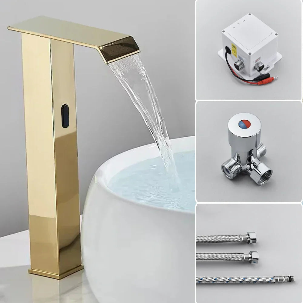 صنبور حوض الحمام DecorBites™ المزود بمستشعر تلقائي على شكل شلال - حنفية حوض حمام بدون لمس