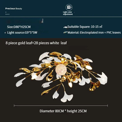 ثريا سقف LED معدنية من الأكريليك على شكل أوراق الجنكة من DecorBites™ لغرفة المعيشة المنزلية