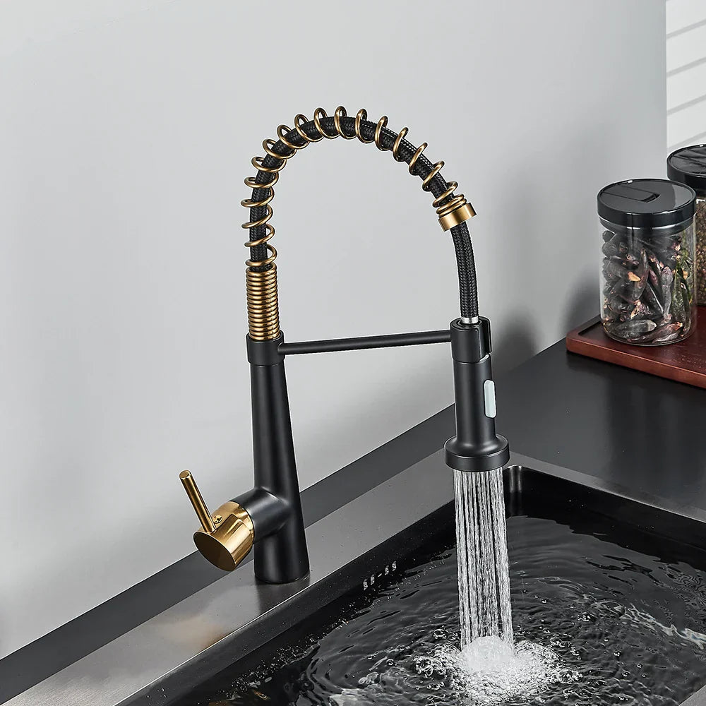 DecorBites™ Black Gold Kitchen Faucet with Pull Down Sprayer