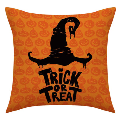 DecorBites™ Halloween Pillowcase Set - Festive Sofa Cushion Covers with Pumpkin Cat Witch Hat Print.