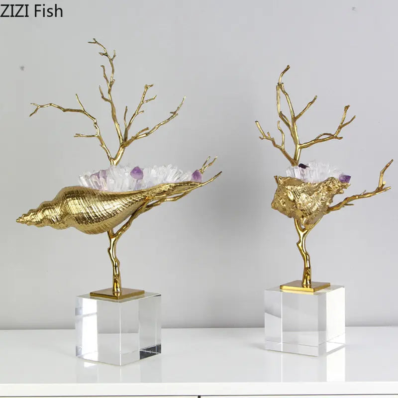 DecorBites™ Golden Conch Metal Sculpture Decorative Figurine Artwork for Modern Home Decor