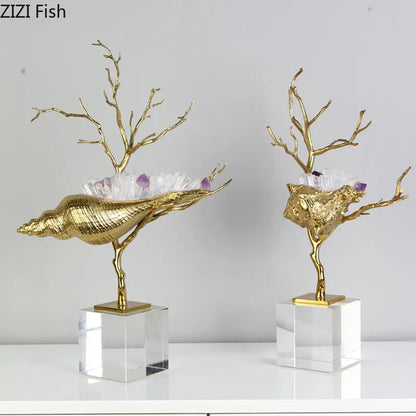 DecorBites™ Golden Conch Metal Sculpture Decorative Figurine Artwork for Modern Home Decor