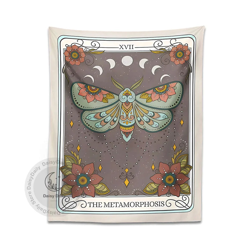 Decobites Metamorphosis Tarot Tapestry: Mystical Forestcore Moon Moth Decor for Home & Dorm