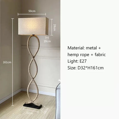 DecorBites™ Hemp Rope Fabric Shade LED Floor Lamp for Nordic Retro Wabi Sabi Style