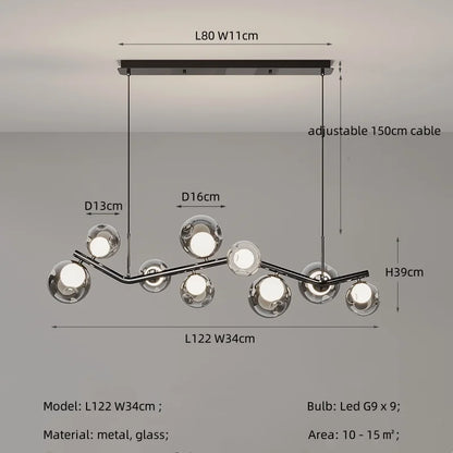 DecorBites™ Glass Globe Black Led Pendant Chandelier - Nordic Style Dining Room Decor