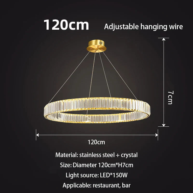 Gold Crystal Ring Chandelier Dia120cm Modern LED