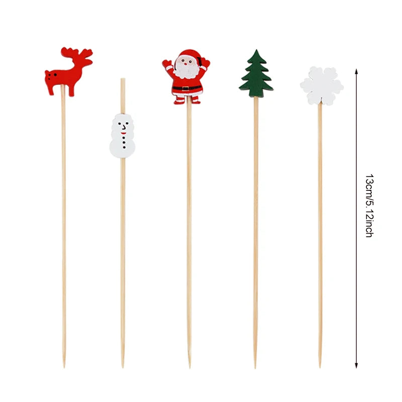 50/100Pcs Christmas Buffet Fruit Food Skewer Cocktail Picks Cupcake Topper 2024 Christmas Party Decor Supplies New Year 2025