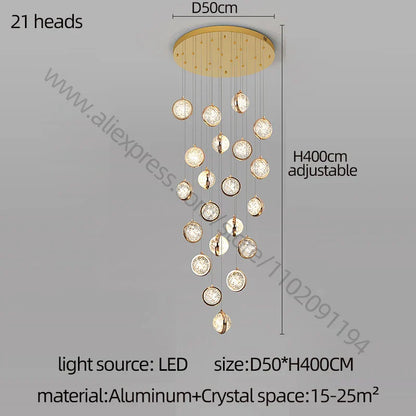 Lámpara de araña de bola de cristal DecorBites™: Lámpara colgante moderna para lofts y escaleras, ideal para el hogar, hoteles y centros comerciales.