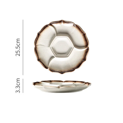 Plato llano de cerámica DecorBites™ con 4 compartimentos - Vajilla retro para frutas, aperitivos y postres