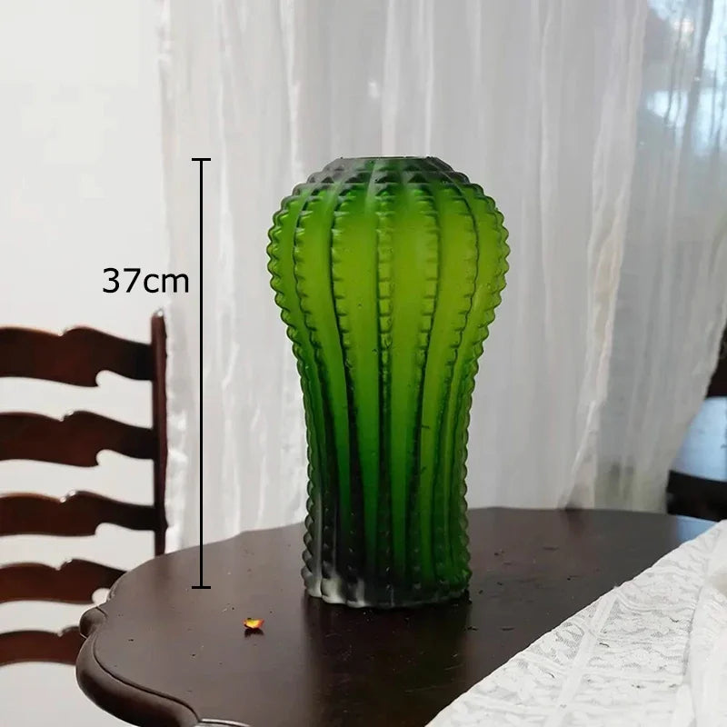 DecorBites™ Cactus Frosted Glass Vase Table Decoration Artificial Flower Arrangement