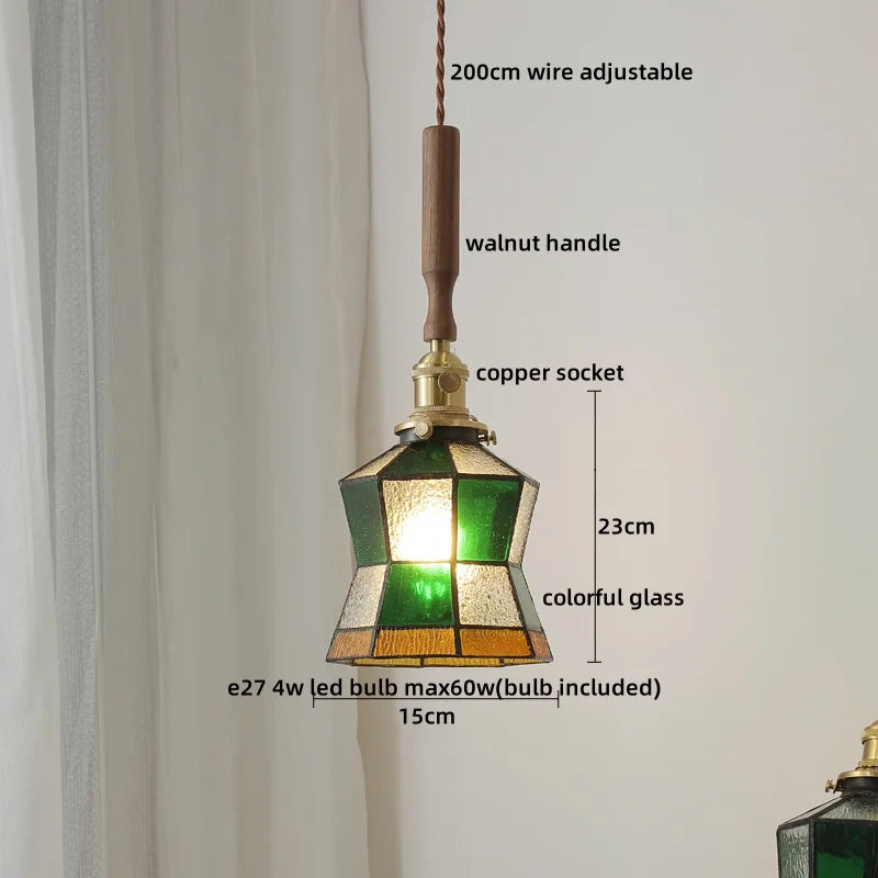 Green Glass Pendant Light Modern Copper Entryway