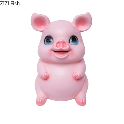 DecorBites™ Cartoon Pig Child Savings Jar Piggy Bank Desk Decoration Resin Sculpture