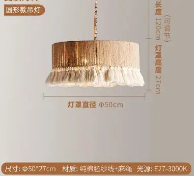 DecorBites™ Boho Fringe Hemp Rope Tassel Pendant Light for Office Bedroom Living Room
