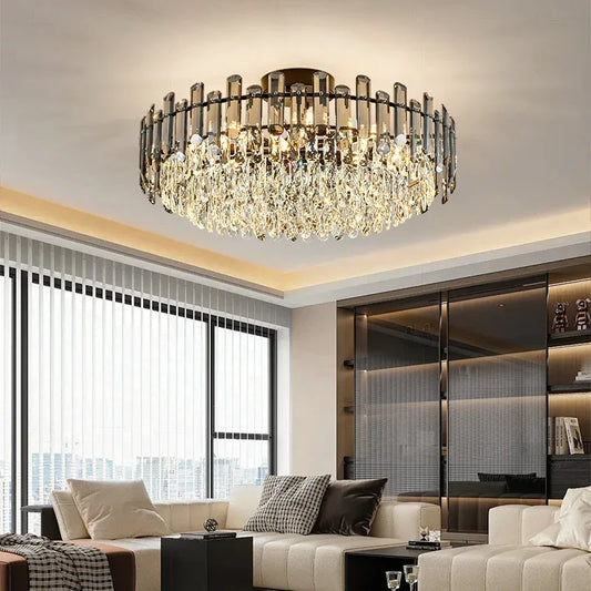DecorBites™ Gold Crystal Ceiling Chandelier: Luxury Modern LED Pendant for Home Décor