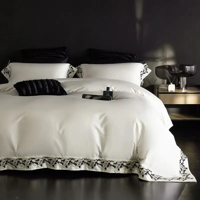 Decobites Luxury Embroidery Bedding Set: Soft, Silky, Breathable 4Pcs Set