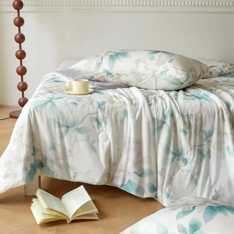 DecorBites™ Knitted Cotton Print Summer Quilt, Silk Soft Blanket