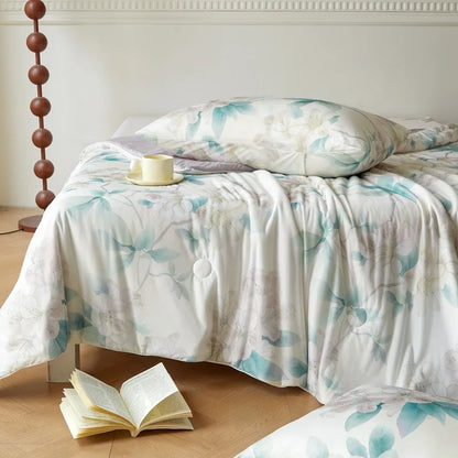 DecorBites™ Knitted Cotton Print Summer Quilt, Silk Soft Blanket