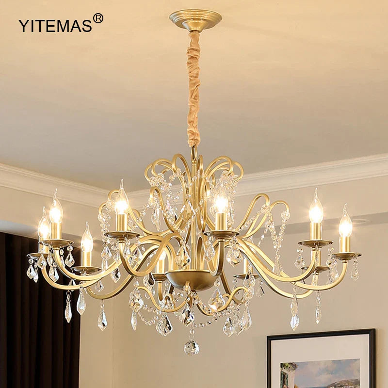 DecorBites™ Gold Crystal Chandelier with Lamp Shade for Elegant Living Room, Bedroom, and Kitchen
