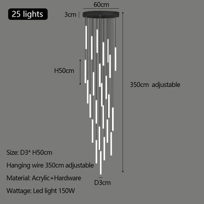 Lámparas colgantes acrílicas para escaleras, ideales para la decoración de villas modernas - Lámpara de araña LED DecorBites™ para lofts dúplex