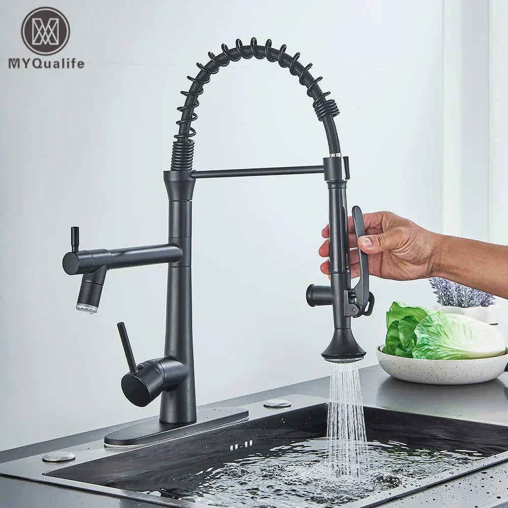 DecorBites™ Dual Spout LED Kitchen Faucet 360 Rotate Hot Cold Mixer for Stylish Sink
