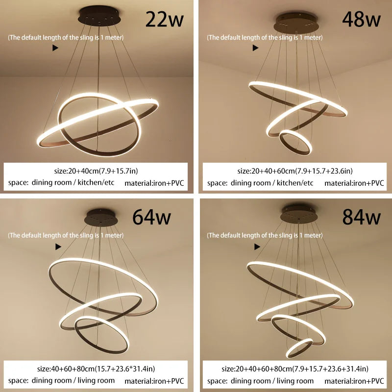 DecorBites™ Gold Circle Rings Chandelier LED Pendant Light for Living Room, Kitchen, Dining Room