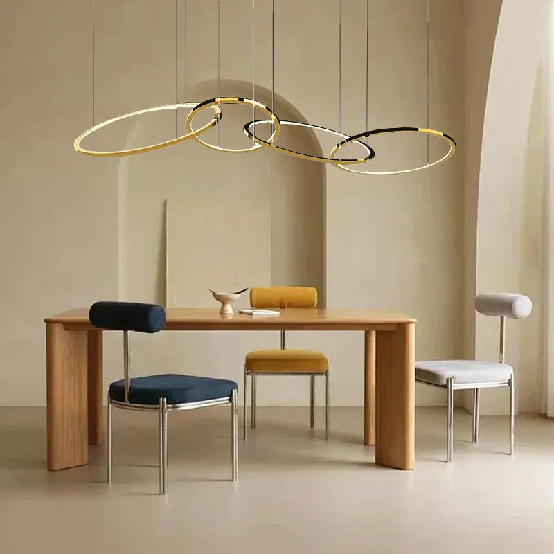 Lámparas colgantes circulares DecorBites™ de acero inoxidable dorado para la decoración del hogar y el comedor