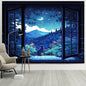 Decobites Dreamy Window Cat Tapestry Landscape Wall Cloth for Bedroom & Living Room