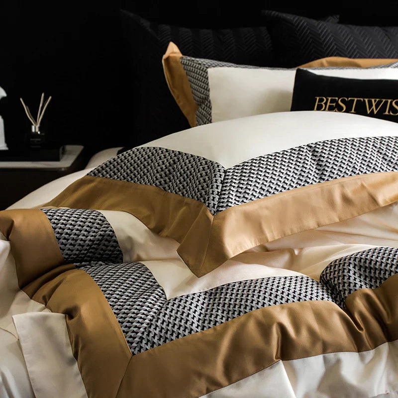Conjunto de Ropa de Cama de Algodón Egipcio Luxe™ Decorbites - Cubrecama de Tamaño Queen King Sábana Plana Fundas de Almohada