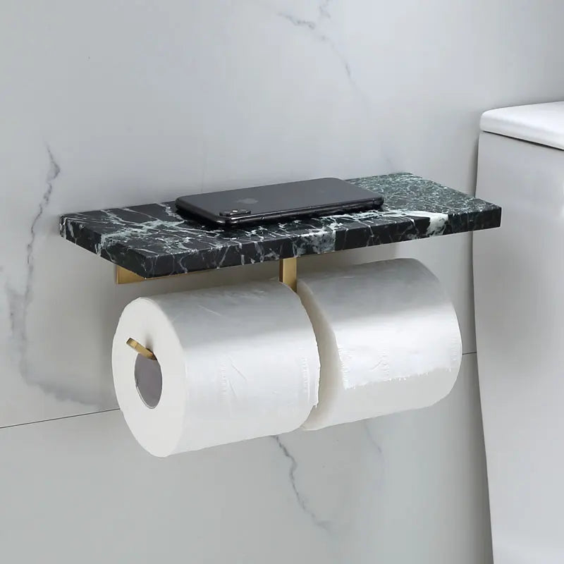 DecorBites™ Brass Marble Toilet Paper Holder Nordic Brushed Gold Bathroom Tissue Shelf