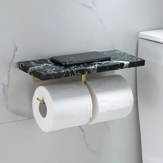 DecorBites™ Brass Marble Toilet Paper Holder Nordic Brushed Gold Bathroom Tissue Shelf