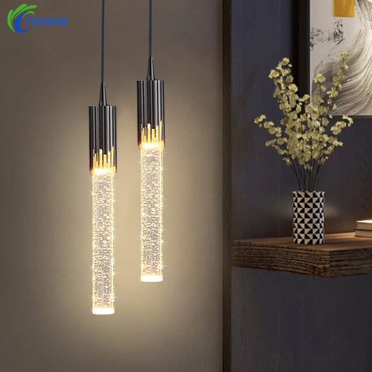 Modern Crystal Rod Pendant Light in Black or Gold