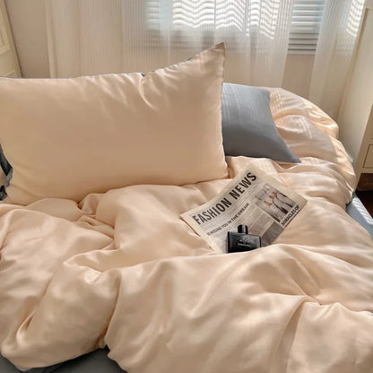 DecorBites™ Ice Silky Solid Bedding Set - Cooling Satin Smooth Quilt Cover Set