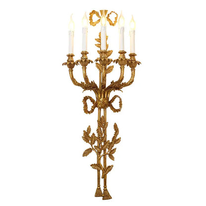 DecorBites™ Baroque Antique Brass Leaf Gold Wall Sconce - 5 Candle Lights
