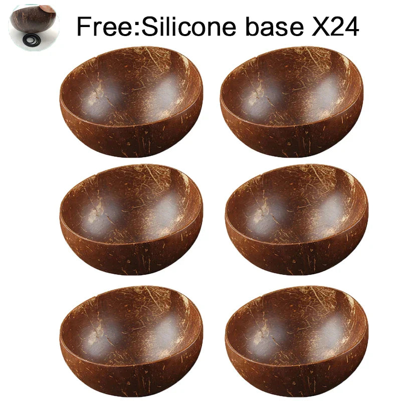 DecorBites™ Coconut Bowl Set with Wooden Spoon: Natural Handmade Tableware for Desserts, Fruits, Salads