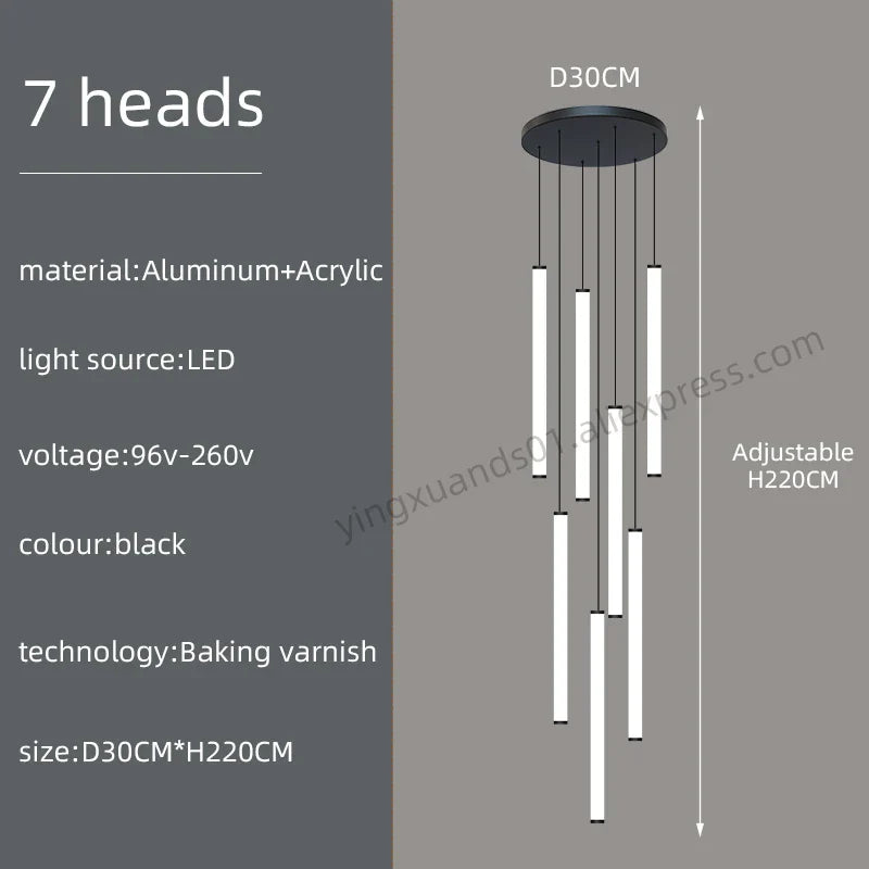 DecorBites™ Loft Black Chandelier: Acrylic Villa Ceiling Lamp for Living Room & Staircase