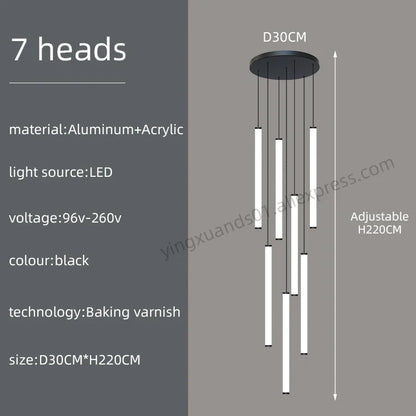 DecorBites™ Loft Black Chandelier: Acrylic Villa Ceiling Lamp for Living Room & Staircase