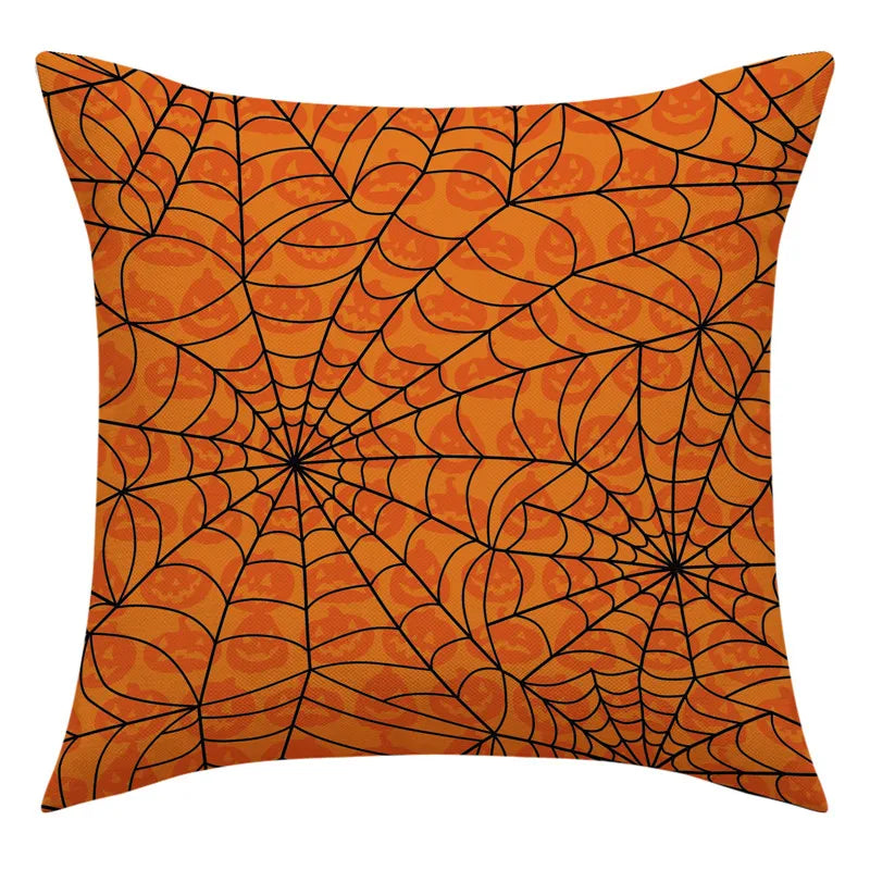 Decorbites™ Halloween-Kissenbezug-Set – Festive Bezüge für Sofakissen mit Druck von Kürbis, Katze und Hexenhut.