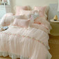 Decobites Pink French Princess Lace Ruffles Bedding Set with Pillowcases & Bed Sheet