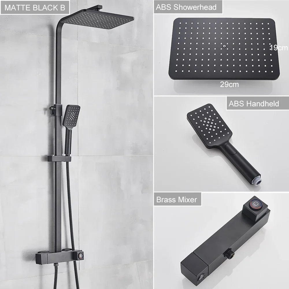 DecorBites™ Black Brass Shower Faucet with 8" Rainfall Shower Head and Tub Spout