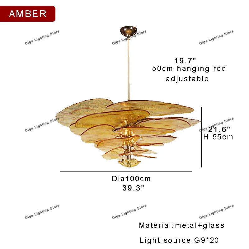 Decorbites™ Grüne Blatt Glas Deckenleuchter - Elegante Vintage-Lüster für Wohnzimmer- und Esszimmer-Dekoration