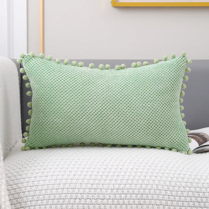 Juego de fundas de cojín decorativas DecorBites™ con pompones color beige - Decoración de sofá de primera calidad para el hogar